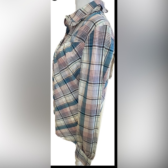 UNTUCKit MARGOT Blue White Green Plaid Button Down Shirt Long Sleeves Small - Picture 4 of 8